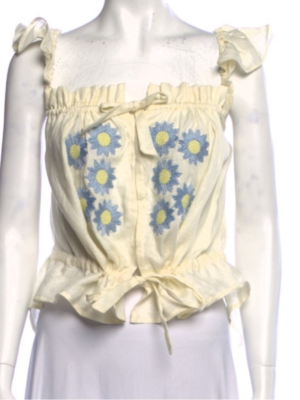 Innika Choo Cream Floral Smocked Sleeveless Top